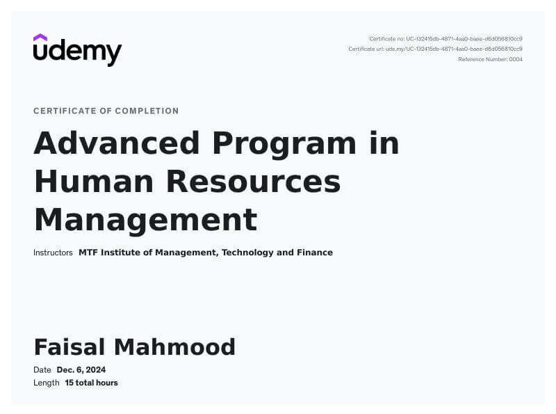 Faisal Mahmood - HR Management Certification - Advanced Talent Acquisition Skills