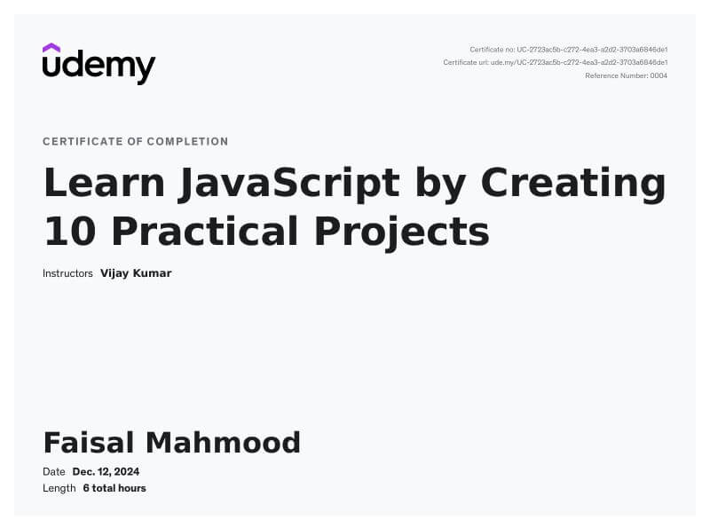 Faisal Mahmood - Web Development Certification - Full Stack Development Expertise